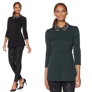 Seven 7 Melissa McCarthy Black Beaded Collar Tunic Top Size Large NWT